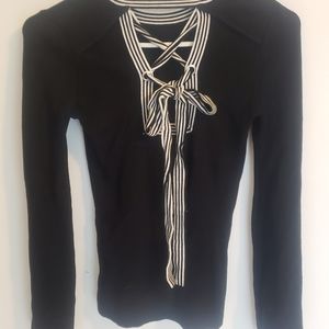 Olivia Warren S Tie back sweater  Black and white